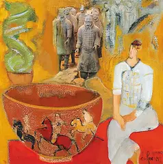 Renée duRocher, Visit to the Shanghai Museum, 2004, mixed media on paper