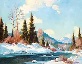 Winter Bow River by Roland Gissing, oil on canvas, sold Apr 2010