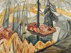 Doris Jean McCarthy, Sanctuary Lake, 1963, oil on wood board