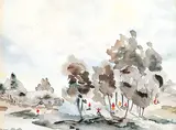 Janet Mitchell, Untitled - Playing in the Park, 1953, watercolour on paper