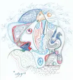 Daphne Odjig, Think Spring, The Swallows have Arrived, 2008, coloured pencil on paper