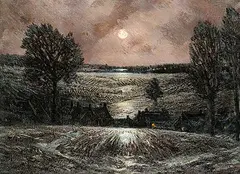 Homer Watson, Untitled - Moonlit Village, oil on canvas