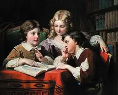 F.J. - Attributed to Dicksee, Untitled - Afternoon in the Study, oil on canvas
