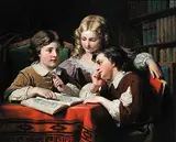 F.J. - Attributed to Dicksee, Untitled - Afternoon in the Study, oil on canvas