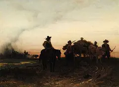 Untitled - Returning from the War by Julius Noerr, 1875, oil on wood panel, sold Apr 2010