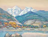 Mervyn Denton Burgess, Alta. Lake - Evening, oil on canvas board