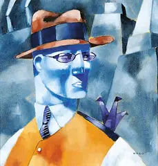 Hugo Dubon, Untitled - Man with a Brown Fedora and Purple Tie, oil on canvas