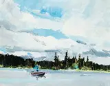 Jack Hambleton, Fly Fishing, Pennask Lake, oil on canvas board