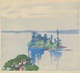 Cathcart's Island, Muskoka by Walter J. Phillips, 1927, colour wood block on paper, sold Apr 2010
