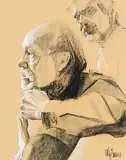 Jack Kidder and George Forbes by Myfanwy Pavelic, 1984, chalk on paper, sold Apr 2010