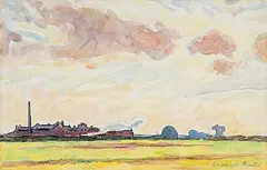 Ludovic Rodo Pissarro, L'usine, watercolour on paper