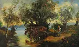 Jerome & Josiah Howard Smith, Untitled - Stopping for a Drink, oil on paper board