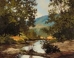 Goldstream Park, Vancouver Island, BC by Robert E. Wood, oil on canvas board, sold Apr 2010