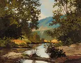 Robert E. Wood, Goldstream Park, Vancouver Island, BC, oil on canvas board