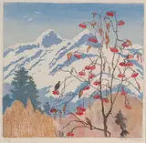 Beatrice Emma Adelaide Fry, Winter Festival, Coast Range #11/30, 1944, colour lino block on paper