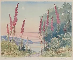 Beatrice Emma Adelaide Fry, Summer Evening [Tall Fireweed] #13/30, 1944, colour lino block on paper