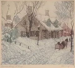 Laurentian Village by Nicholas Hornyansky, colour etching on paper, sold Dec 2009