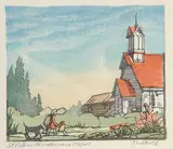 Saint Peters, Windermere #134/200 by Margaret Shelton, 1978, lino block in eight colours on paper, sold Dec 2009