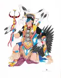 Radford Blackrider, Sneak Up - Mens Traditional Siksika, Blackfoot, 1994, colour ink on archival paper board