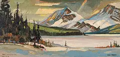 John L. Byrne, Bow Lake and Bow Peak, 1966, oil on canvas board