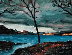 Glenn Clark, Winter Evening, Japanese Garden, 2006, oil on wood board