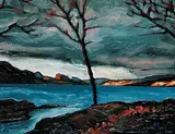 Glenn Clark, Winter Evening, Japanese Garden, 2006, oil on wood board