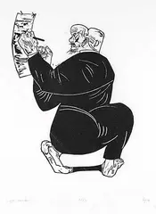 Ivan Eyre, Left Handed #8/25, wood block on paper