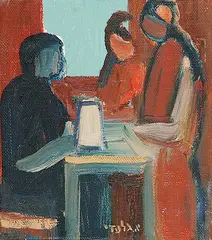 Aharon Giladi, Untitled - Three Figures Around a Table, 1972, oil on canvas