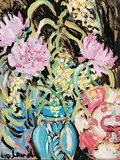 Denise Ireland, Pink Flowers and Turquoise, oil on paper