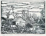 Clifford Foard Robinson, Indian Village, Morley #45/50, wood block on paper