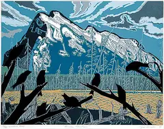June Thomsen, Rundle Mountain #33/63, 1994, colour wood block on paper