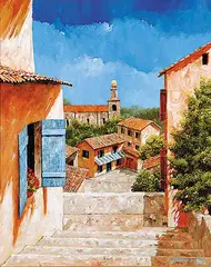 Gilles Archambault, Village Square, oil on canvas