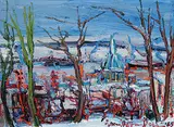 Samuel Borenstein, View of Montreal from Cote de Neigs, 1965, oil on wood board