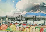 Marc-Aurèle Fortin, Pont Jacques Cartier en Construction, 1929, watercolour on paper