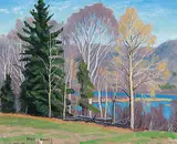 Frederick Stanley Haines, Untitled - Lake Rousseau, Muskoka, oil on wood board