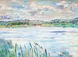 Dorothy Knowles, Spruce River Reservoir, 1985, oil on wood board