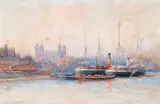 Farquhar McGillivray Strachan Knowles, Evening on the Thames, 1892, watercolour on paper