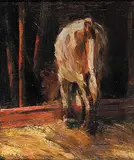 Farquhar McGillivray Strachan Knowles, Untitled - Study of a Cow Feeding, oil on canvas board