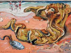 Arthur Lismer, Untitled - Frolicking on the Beach, 1950, oil on wood board