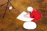 Allen Sapp, Nokum Making Bannock, acrylic on canvas