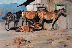 Jack Elmo King, Untitled - Horses at the Barn, oil on canvas
