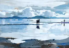 Peter McIntyre, Taupo at the Mouth of the Tauranga, 1964, gouache on paper board