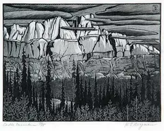 Henry Eric Bergman, Castle Mountain #5/75, 1931, wood block on paper