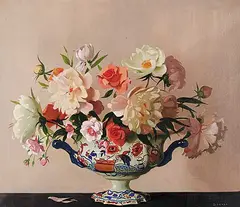 Archibald George Barnes, Untitled - Flowers in an Ornate Vase, oil on canvas