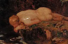 Frederick Sproston Challener, Untitled - Nude Gazing into the Water, oil on wood panel