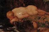 Frederick Sproston Challener, Untitled - Nude Gazing into the Water, oil on wood panel