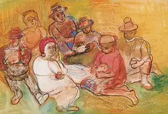 Lillian Freiman, Untitled - The Picnickers, 1932, mixed media on paper