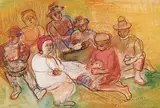 Lillian Freiman, Untitled - The Picnickers, 1932, mixed media on paper