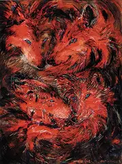 Gloria Masse, Wolves Love, 1991, mixed media on paper