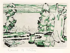 David Brown Milne, Painting Place / Hilltop, 1931, colour drypoint on paper